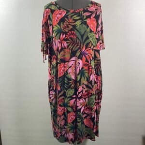 Terra & Sky Dress Women Size 14W Bright  Pink Green Black Drawstring Sleeves
